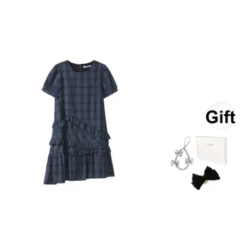 Fstudio Scottish Vintage Irregular Short Sleeved Dress Women's Navy Blue