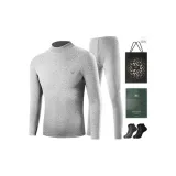 Mock Neck Windproof Fleece-Lined Clothing Sets (Light Heather Gray) with 2-Pack Socks+Shopping Bag Included