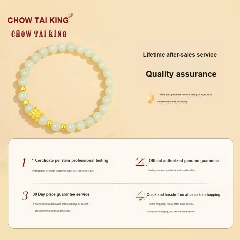 CHOW TAI KING Hetian Jade Bracelets Pale Greenish White Jade Women's-5