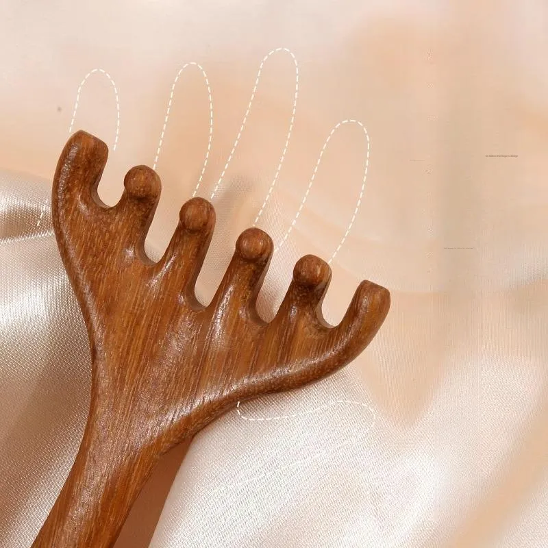ZHENZI Sandalwood Antler Head Massage Comb Head Scalp Acupressure And Gua Sha To Unblock Meridians And Acupoints-4