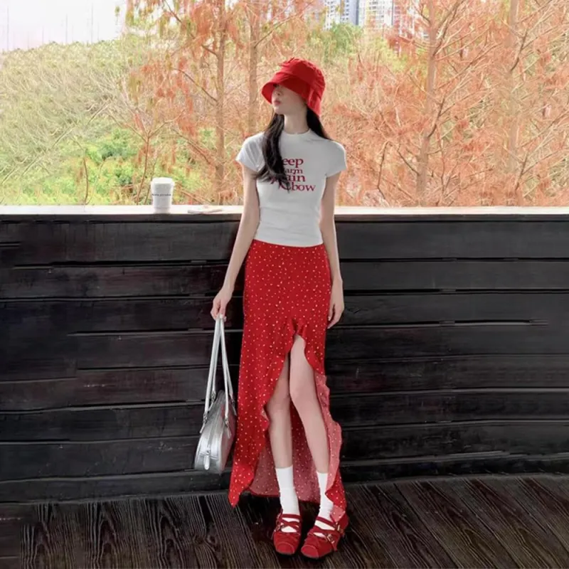 RTNH Skirt Set Women's White Red-3