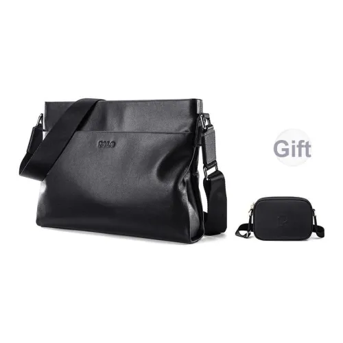 Поло сумка на плечо из крупнозернистой текстуры коровьей кожи большая мужская черная