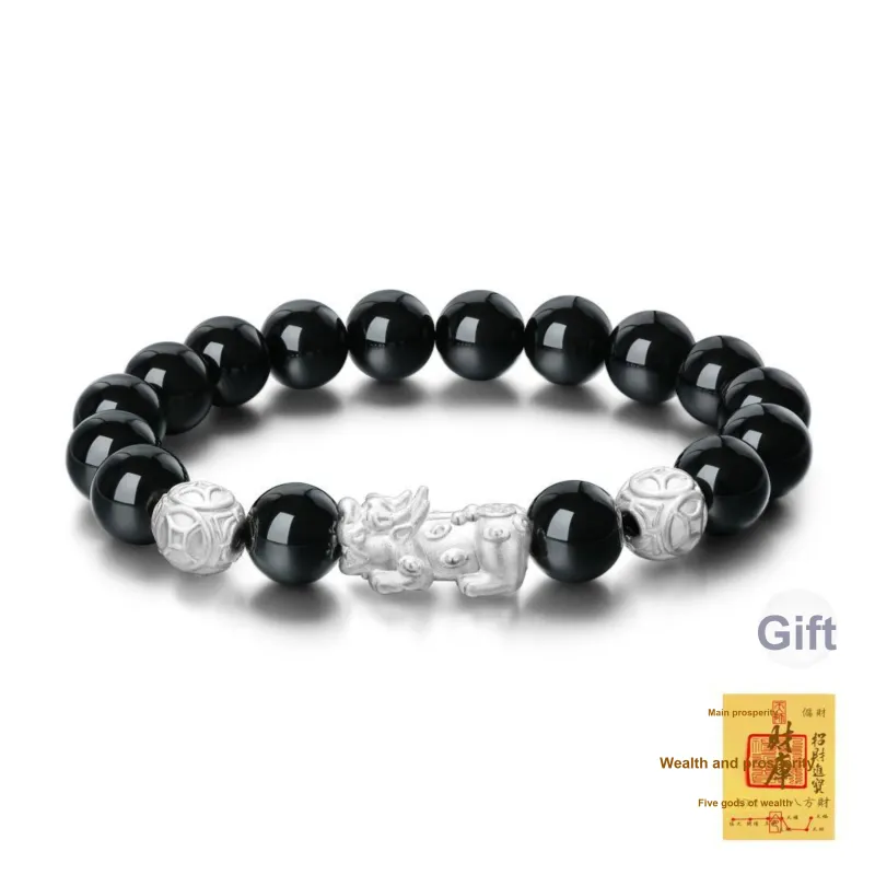 Central Fashion Natural Obsidian Jade Bracelets Unisex-0
