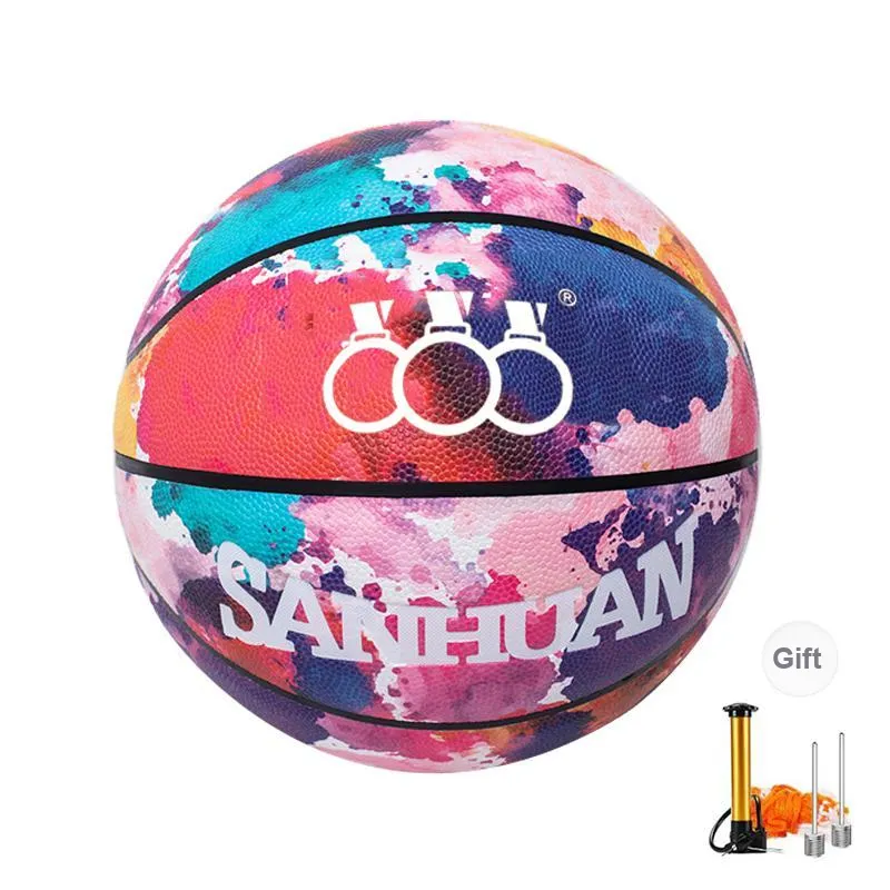 THREEHUAN PU Basketball Colorful Ink Red Size 7/5 Size Competition Training Unisex-4