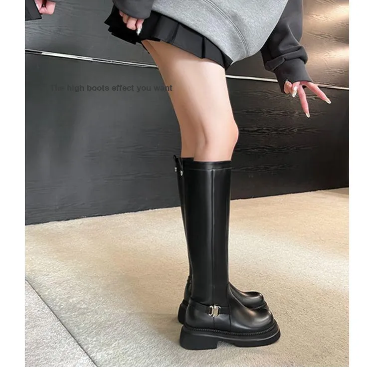 Uncle's House Knee high Boots 4.5cm Women's Black-3