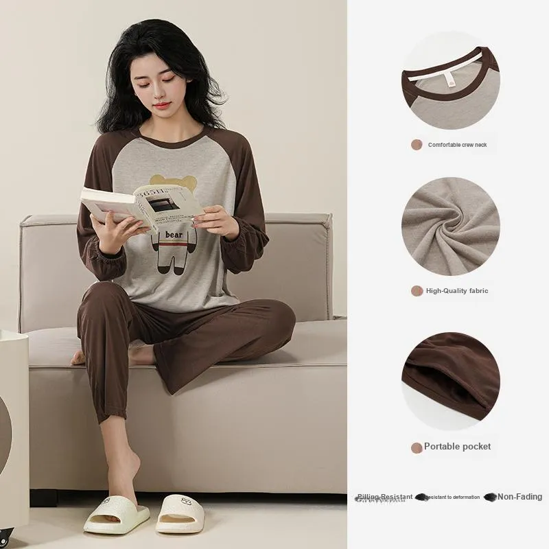 XIAFENYAN Pajama Set Women's Brown-4