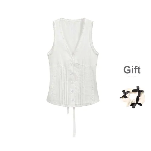 TURN UP Tank Top Women's White+Bowknot Hair Tie Comes With