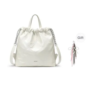 JUST STAR Waxed Leather Backpack Laptop Bag Large Size Women's White/Black/Pink