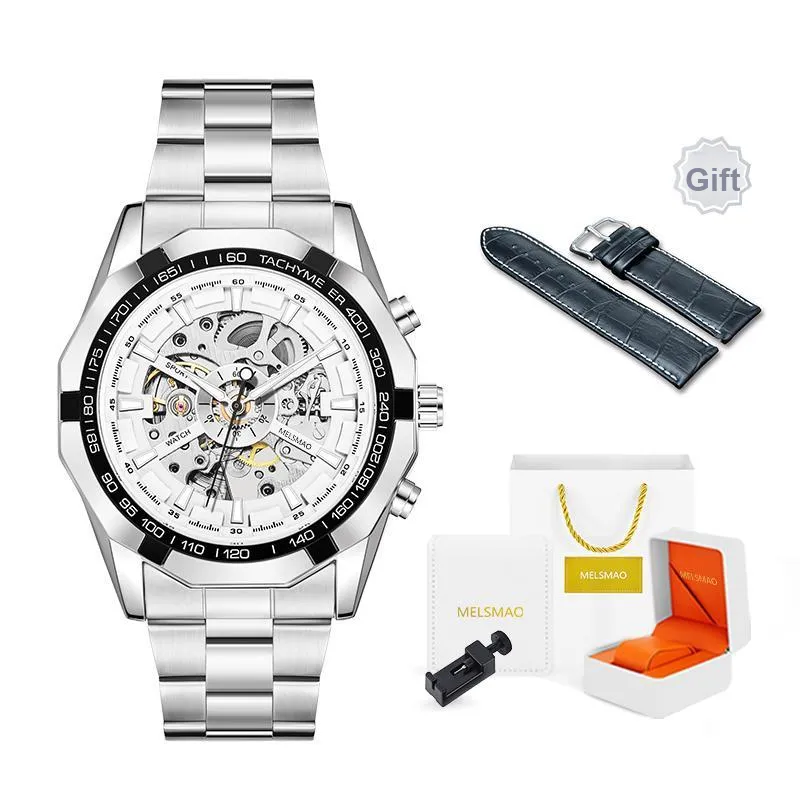 MELSMAO Refined Gentleman Mechanical Movement Alloy Strap Watch Men's Watches White Dial