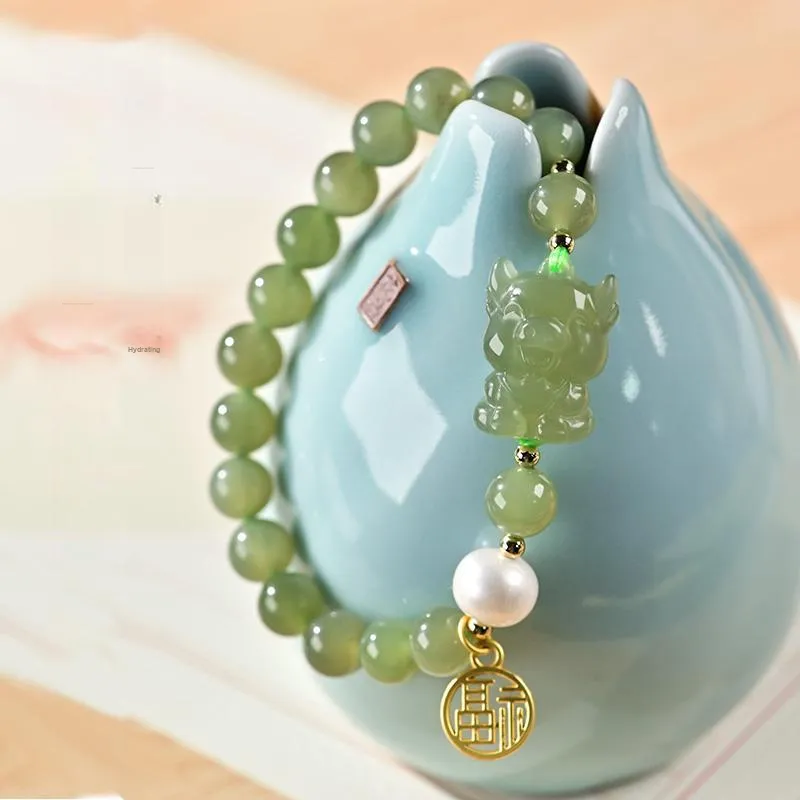 KUNYUYAO Chinese Zodiac Zodiac Year Bead Chain Beaded Bracelet White Jade Unisex-52