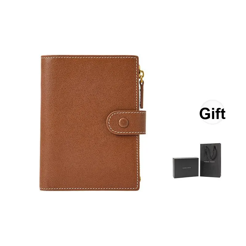 VANESSA HOGAN Cow Leather Multiple Card Slots Wallet Passport Holder Unisex Cocoa Red Brown/Obsidian Black-0