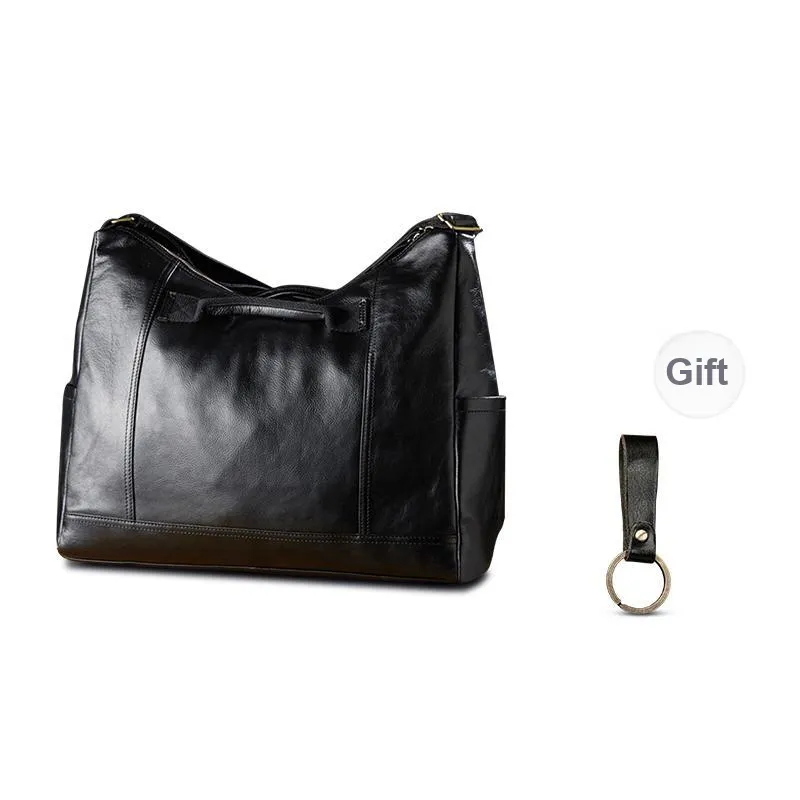 Simple&nature Top Grain Cow Leather Shoulder Bag Unisex Black-1