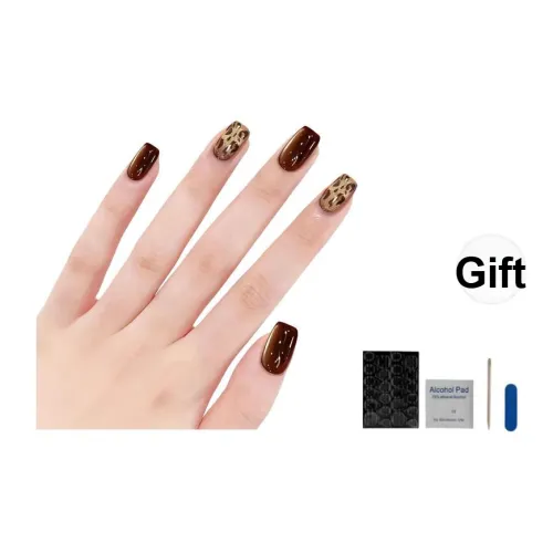 OUYUJI Ручной работы Готовый товар Съемный False Nail Миндаль Короткий LADDER Коричневый Стиль Smudge Instagram