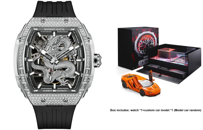 BONEST GATTI Automatic Mechanical Movement Rubber Strap Men's Watches Cut Out Dial-39