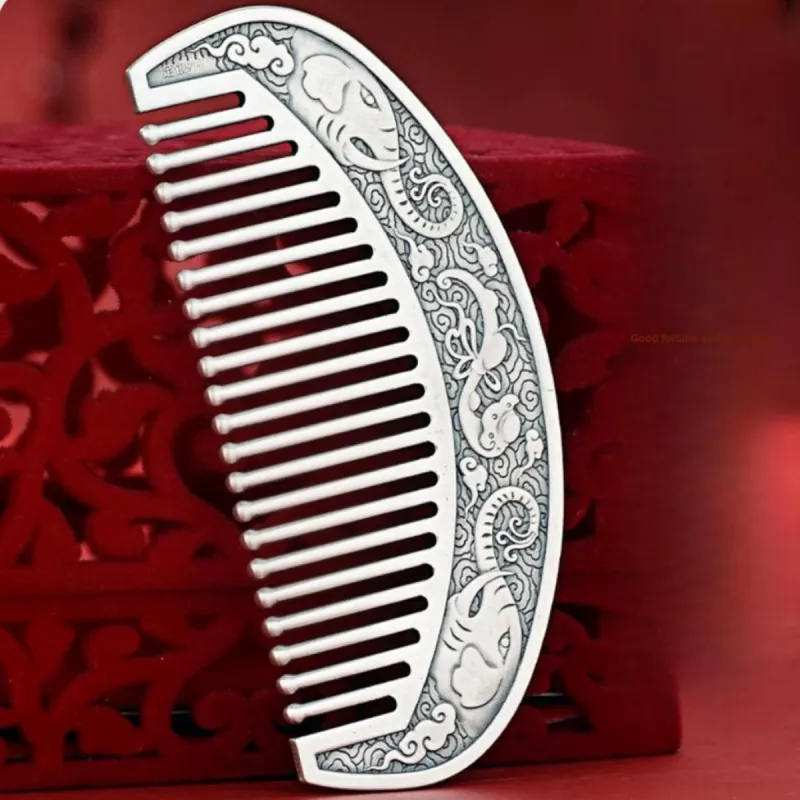 QINGFU 999 Fine Silver Semi Circular Comb For Scraping And Massaging Women's-19