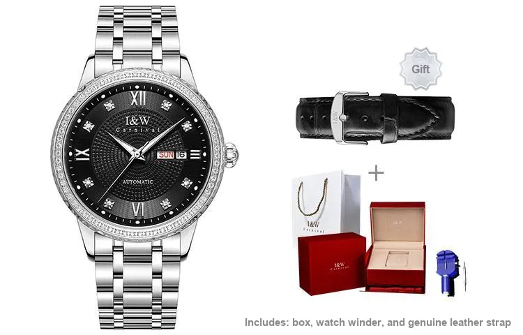 I&W CARNIVAL HWGUOJI Automatic Mechanical Movement Stainless Steel Watchband Watch Men's Watches Gray Dial-12