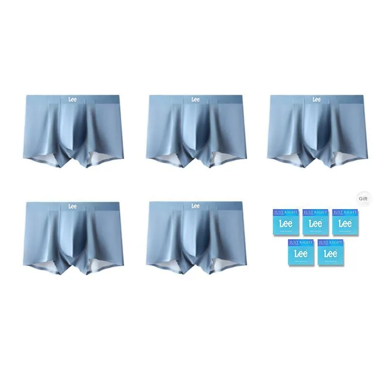 Lee Underpants Men's Lightweight Breathable Seamless Antibacterial High Rebound Boxer Shorts 5 Pack Gift Box Set-4