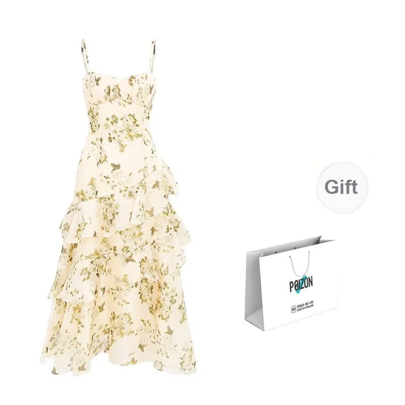 Vine Color Slip Dresses Women's Green Floral-8