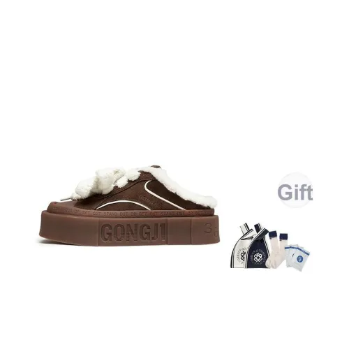 GONGJI Квадратные дюймы Флоковый Аbrasion-Resistant Противоскользящие Домашние тапочки Женские Коричневый