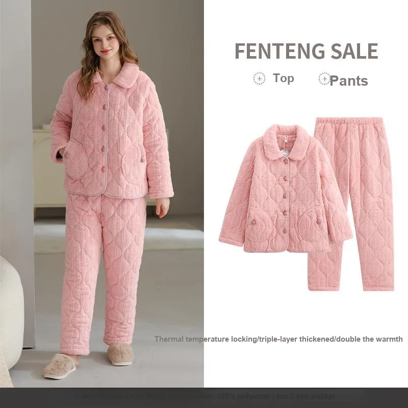 FENTENG Pajama Set Women's Cute Pink-2