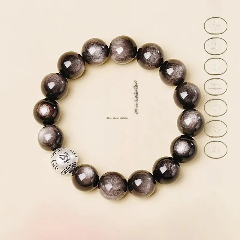 Moon Jewelry Natural Obsidian Bracelets Unisex-1