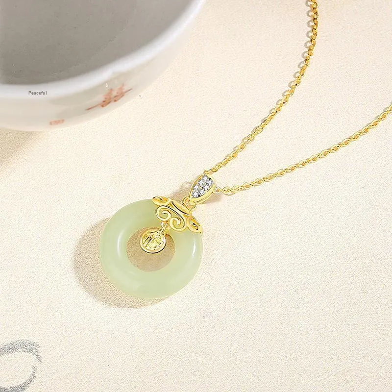 WEITIANXUAN Hetian Jade Necklaces Pale Greenish White Jade Women's-3