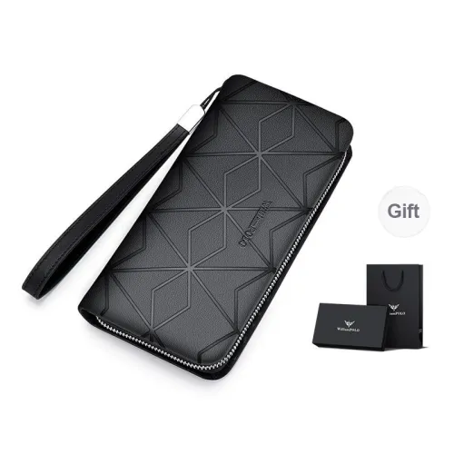 WilliamPOLO Top Grain Cow Leather Handbag With Phone Slot Coin Purse Card Holder Men's Black/Blue