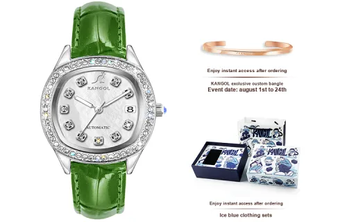 KANGOL Механические часы с кожаным ремешком женские с циферблатом из жемчужной раковины