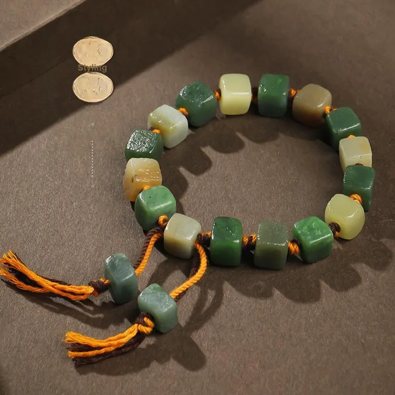 YINXIANGMOU Hetian Jade Bracelets Pale Greenish White Jade Men's-5