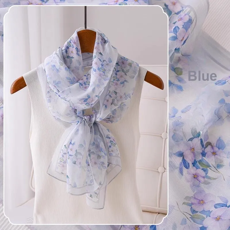 Hang Silk Road 100% Mulberry Silk Silk Scarves Women's Blue-1