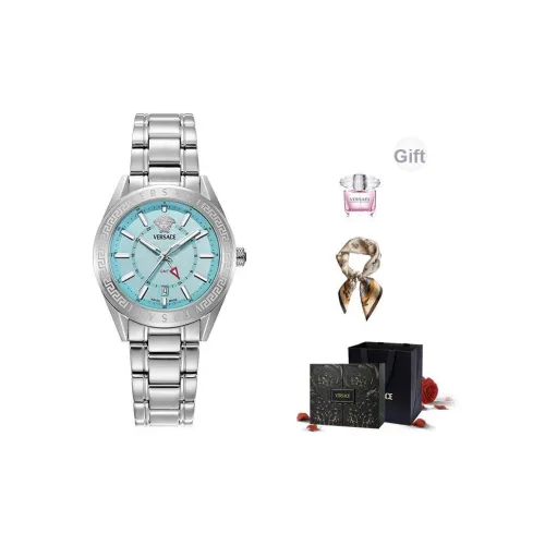 VERSACE Мужские часы Кварцевый механизм Ремешок из нержавеющей стали 42 мм Синий циферблат