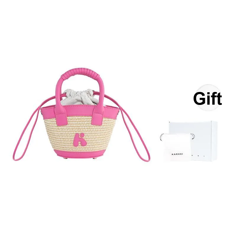 Karkki Top Grain Cow Leather Basket Bag, Shoulder Bag, Crossbody Bag, Handbag Women's Pink