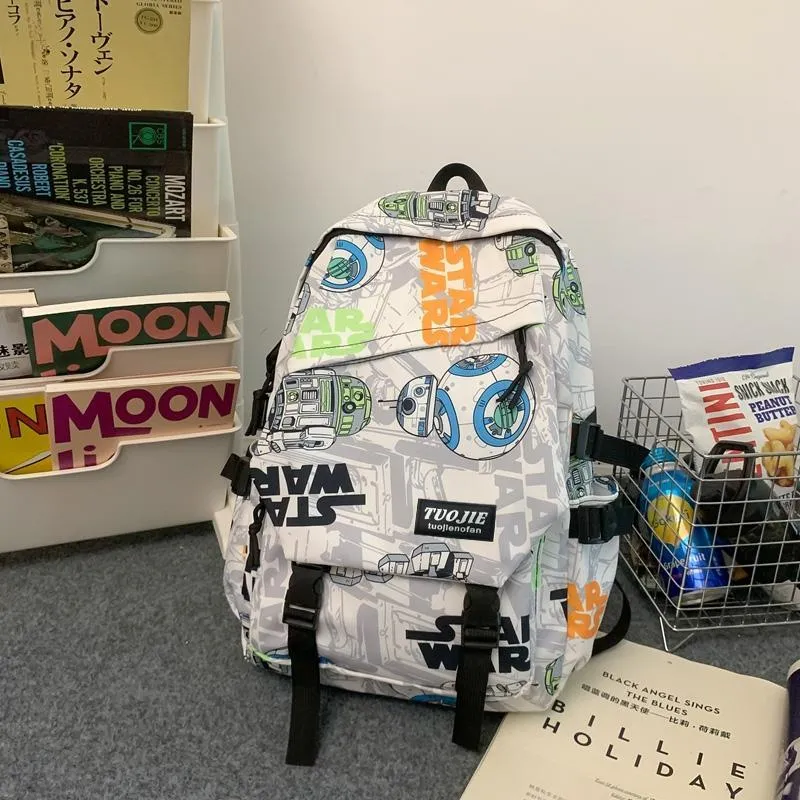 SURELAPTOP Nylon Backpack Unisex Black/Blue & White/Orange & White-36