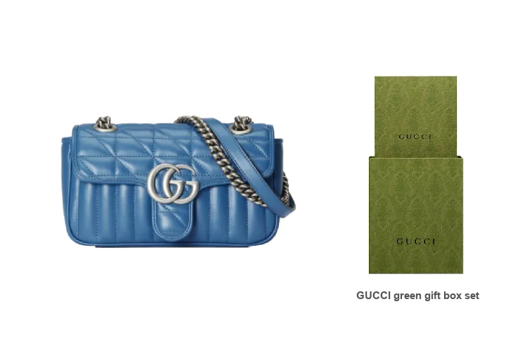GUCCI GG Marmont Quilting Leather Crossbody Bag Shoulder Bag Women's Blue-8