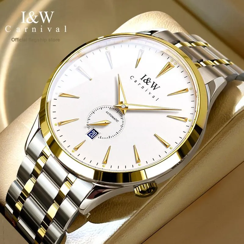 I&W CARNIVAL HWGUOJI Automatic Mechanical Movement Stainless Steel Watchband Watch Men's Watches White Dial-20