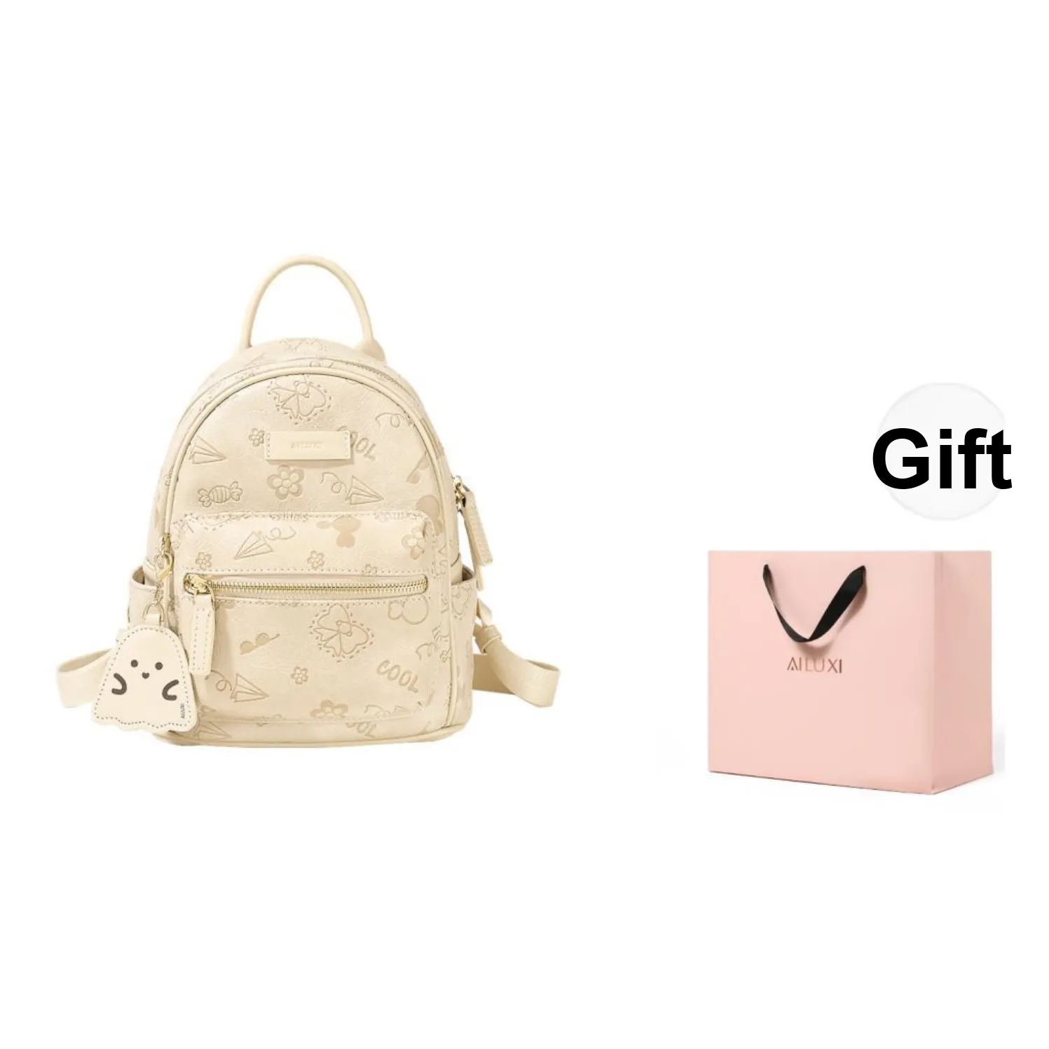 AILUXI PU Fashion Backpack For Middle School High School And University Students Mini Women's Milkshake White