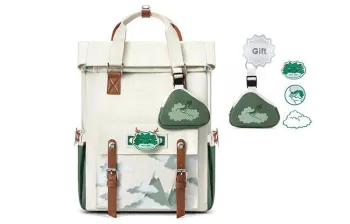 MR.ACE HOMME Polyester Large Capacity Computer Backpack Commute Travel Backpack Regular Unisex Auspicious Clouds Green