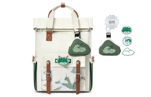 MR.ACE HOMME Polyester Large Capacity Computer Backpack Commute Travel Backpack Regular Unisex Auspicious Clouds Green