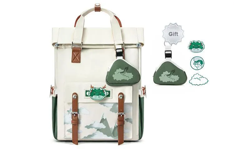MR.ACE HOMME Polyester Large Capacity Computer Backpack Commute Travel Backpack Regular Unisex Auspicious Clouds Green-0