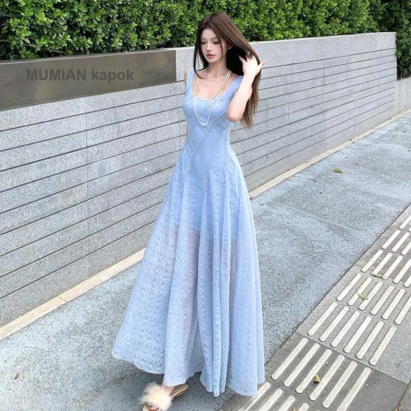 HAPG Sleeveless Dresses Women's Blue Shopping Bag Included-3
