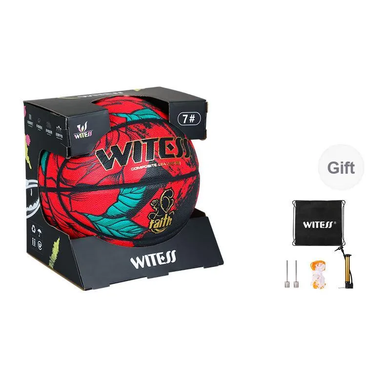 WITESS PU Basketball Red Black Size 7 Training Match Men's-5