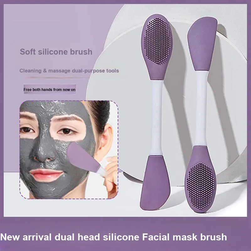 Pleasant Language Silicone Digging Scrapers 2 in 1 Dual Head Non Adhesive Facial Massage Facial Mask Brush-4