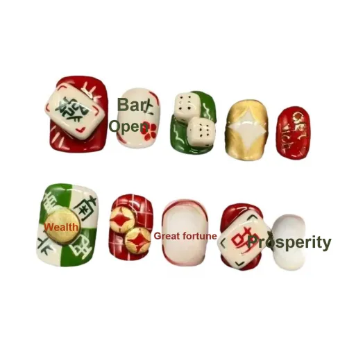 BDQC Мультяшный Маджонг Кожа Flattering HAND DRAWN 15mm False Nail Короткий LADDER Многоцветный Однотонный