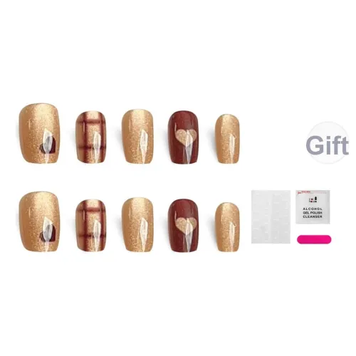 JIABITU Golden AUTUMN Клетчатый Сердце False Nail Короткий LADDER Телесный Jump Цвет Клетчатый 14mm