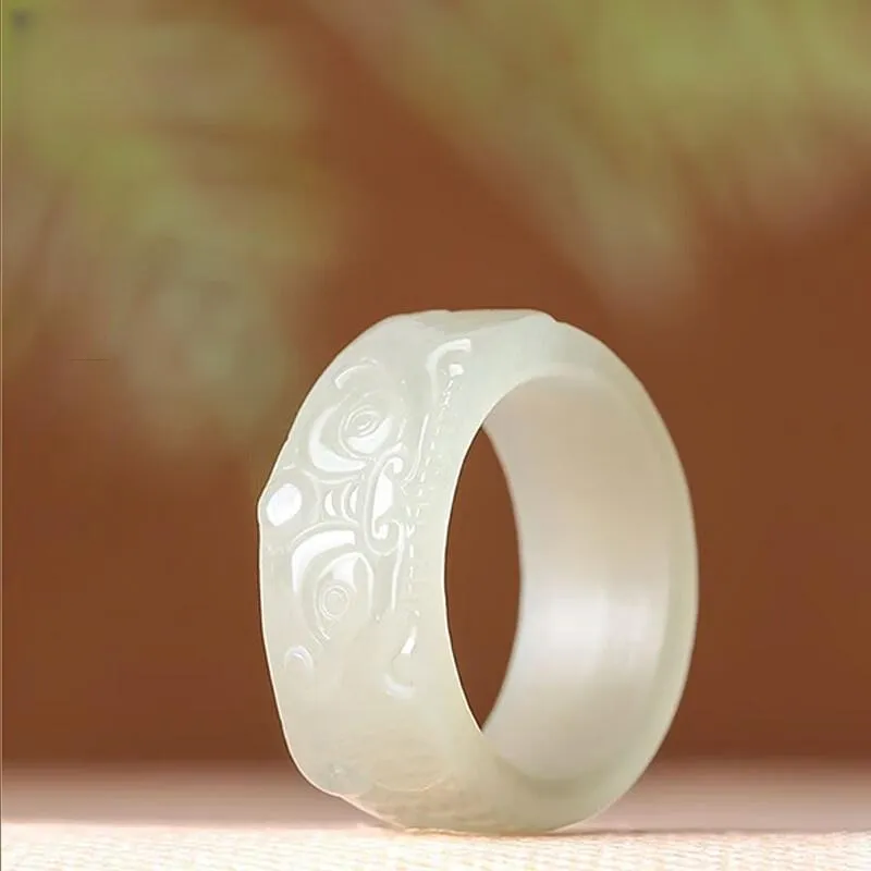 MY WORLD BEGINS AND ENDS WITH YOU Hetian Jade Rings Pale Greenish White Jade Unisex-1