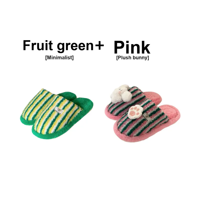 Thin Strips Cotton Slippers Unisex, Pink-25