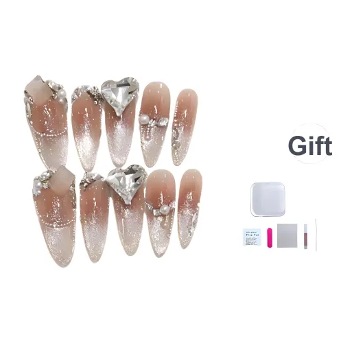 JIDUOMENG Эльф Принцесса Кошачий глаз Бусина Занавеска Сердце Ромб False Nail Средний LADDER Абрикосово-розовый