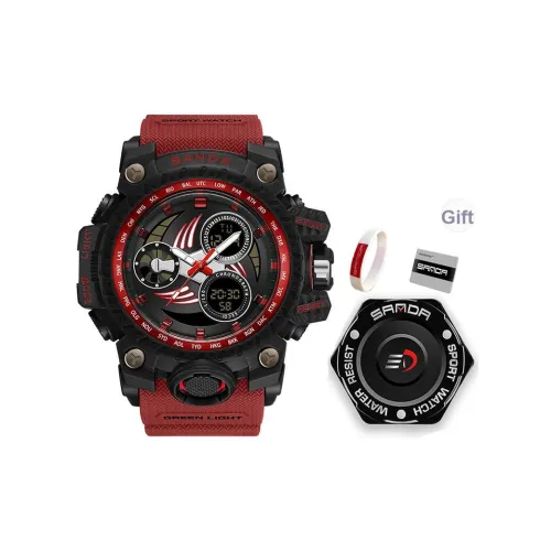 Sanda Электронный + Кварцевый механизм TPU Ремешок Мужские часы Черный циферблат