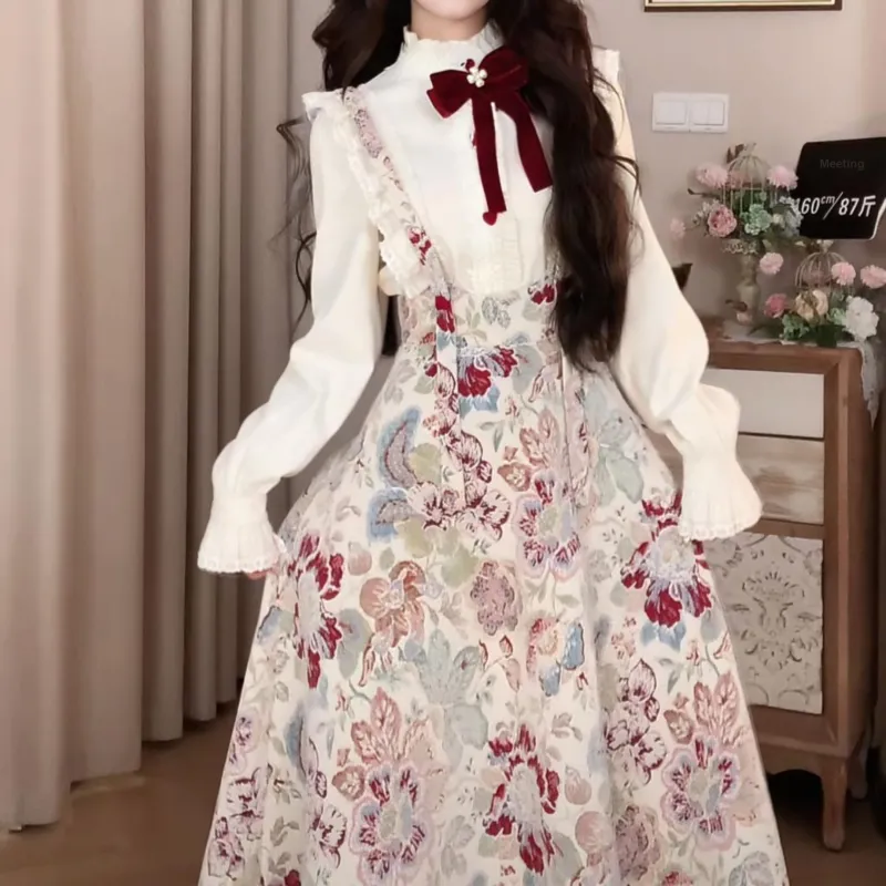 Blovelan Skirt Set Women's Myriad Flowers Velvet-6