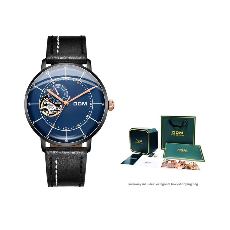 DOM Hollow Series Automatic Mechanical Movement Watch Men's Watches Black Dial 6923411121130-4